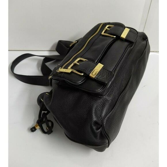 Michael Kors Black Leather Zipper Front Pockets Drawstring Closure Shoulder Bag - Picture 8 of 12